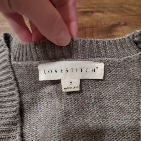 Lovestitch Faux Wrap Sweater Taupe Brown Cozy Warm Boho Preppy Neutral Winter S - Picture 4 of 7